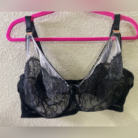 Smart & Sexy Black Retro Lace & Mesh Unlined Full Coverage Underwire Bra 46DD - Picture 2 of 8